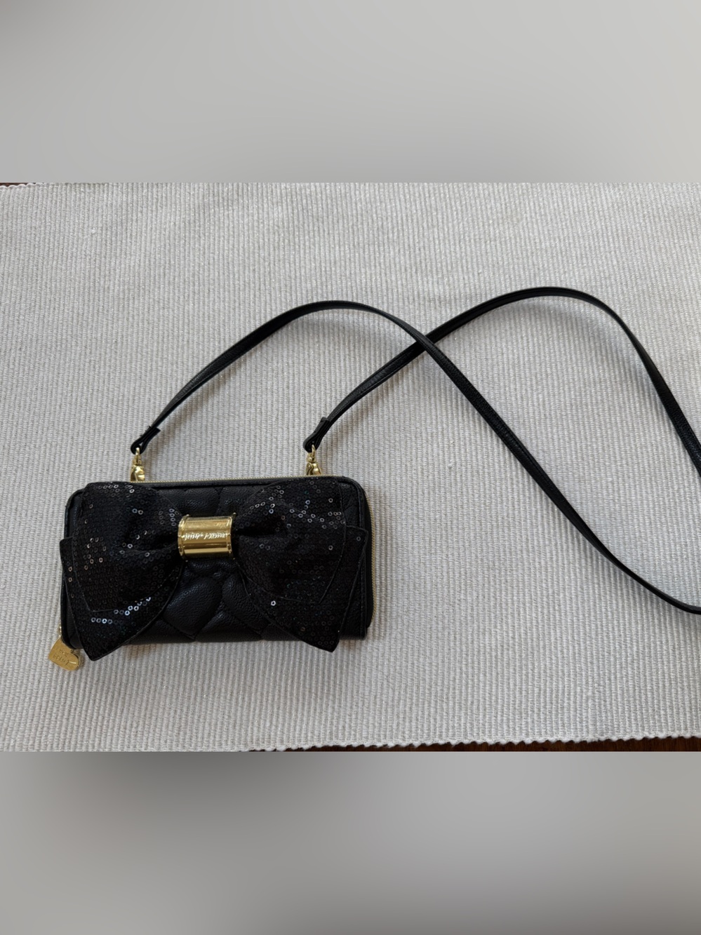 Betsey Johnson Black Sequin Bow Crossbody Wallet